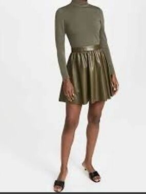 Alice + Olivia Olive Green Mock-Neck Dress